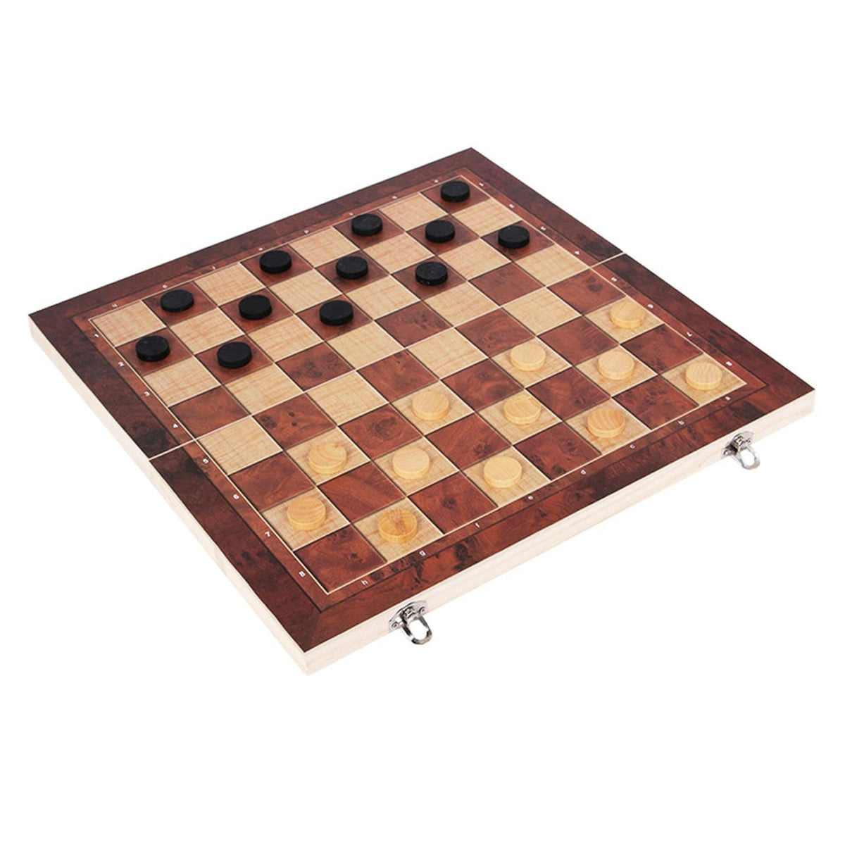 Christmas Travel Chess Set 3-in-1 Wooden Board Game With Backgammon Foldable Design - Image 1