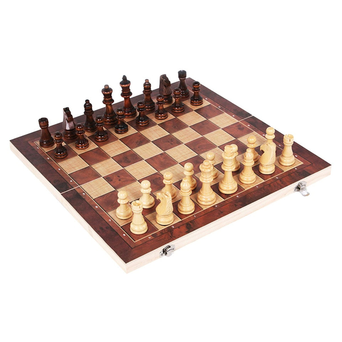 Christmas Travel Chess Set 3-in-1 Wooden Board Game With Backgammon Foldable Design - Image 4
