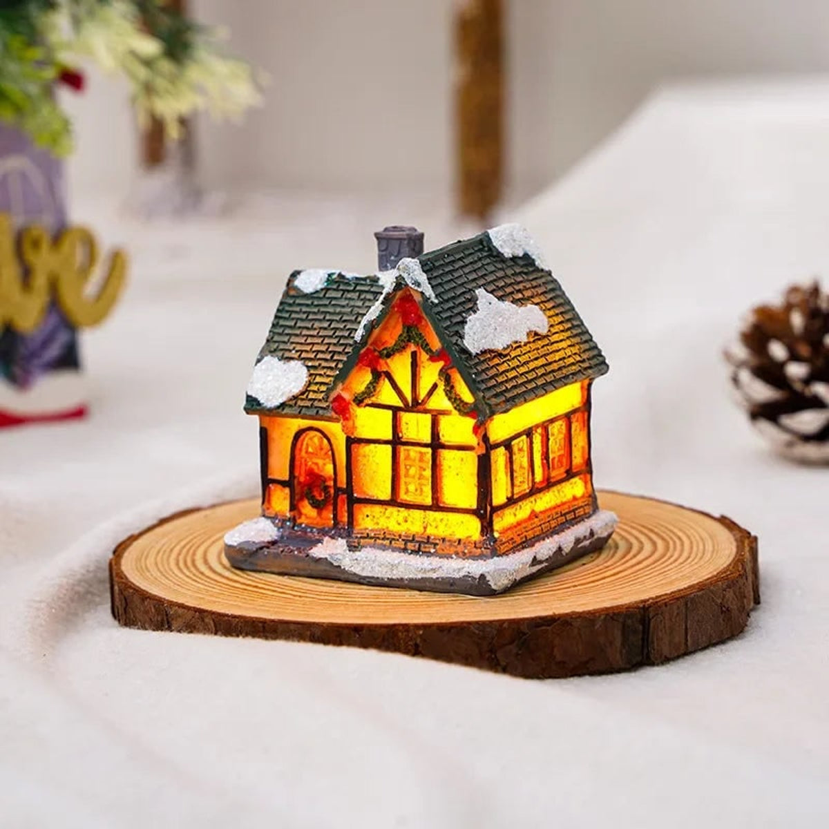 Christmas Village Decoration Set With 6 LED Light-Up Houses And Glitter Snow Details - Image 4