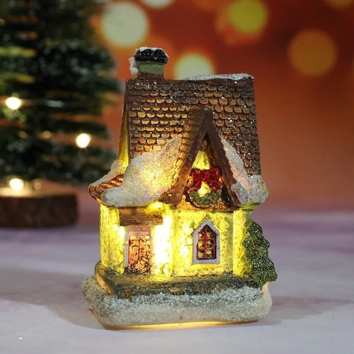 Christmas Village Decoration Set With 6 LED Light-Up Houses And Glitter Snow Details - Image 6