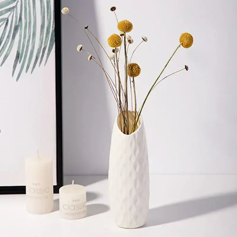 Ribbed Plastic Vase with Ceramic Look Finish