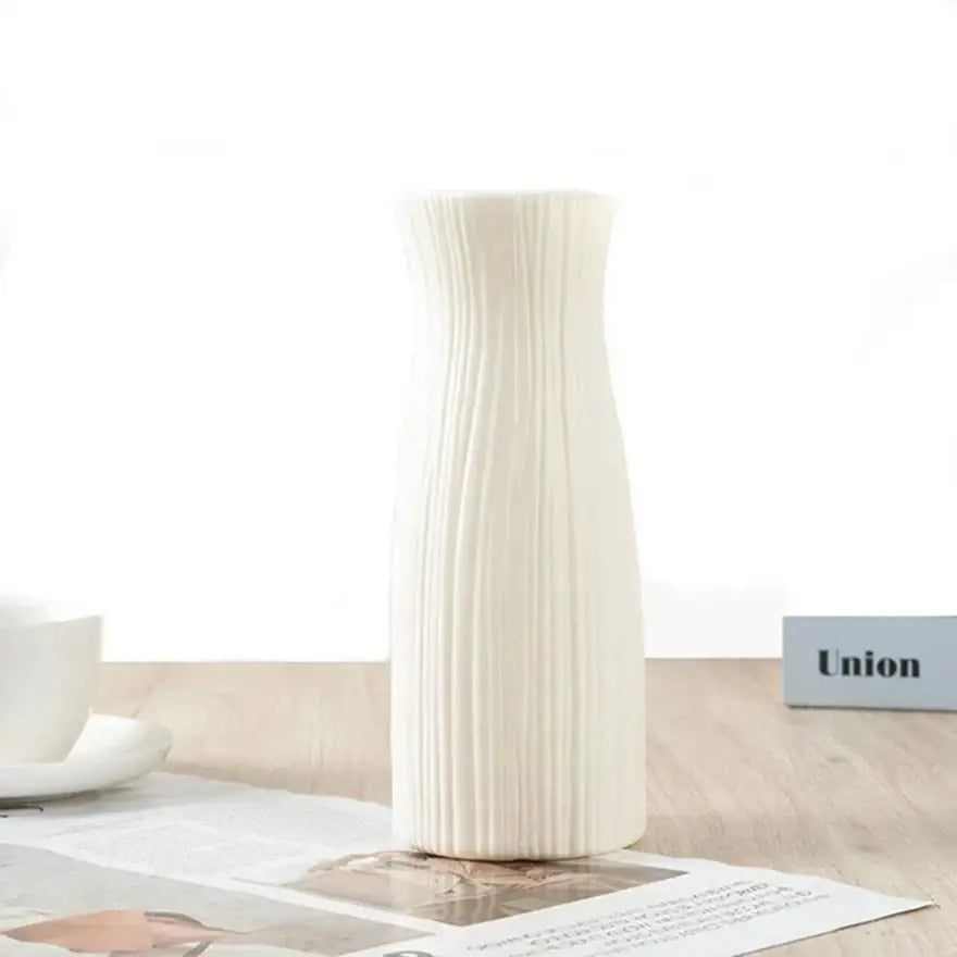 Ribbed Plastic Vase with Ceramic Look Finish
