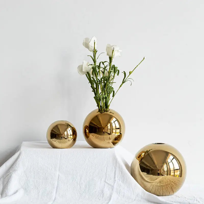 Gold Ceramic Sphere Vase with Glossy Finish