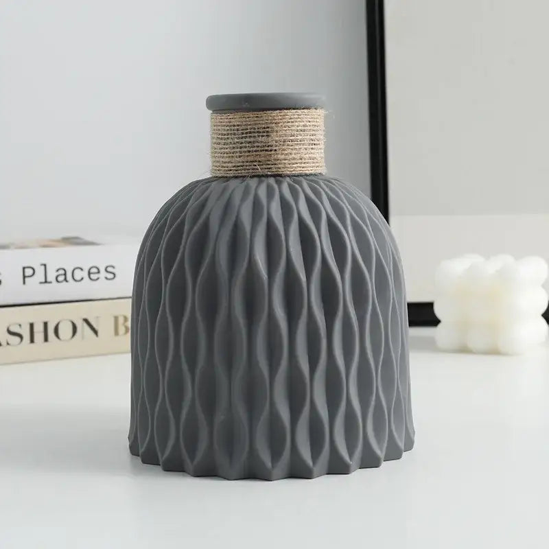 Textured Nordic Vase with Rope Wrapped Neck