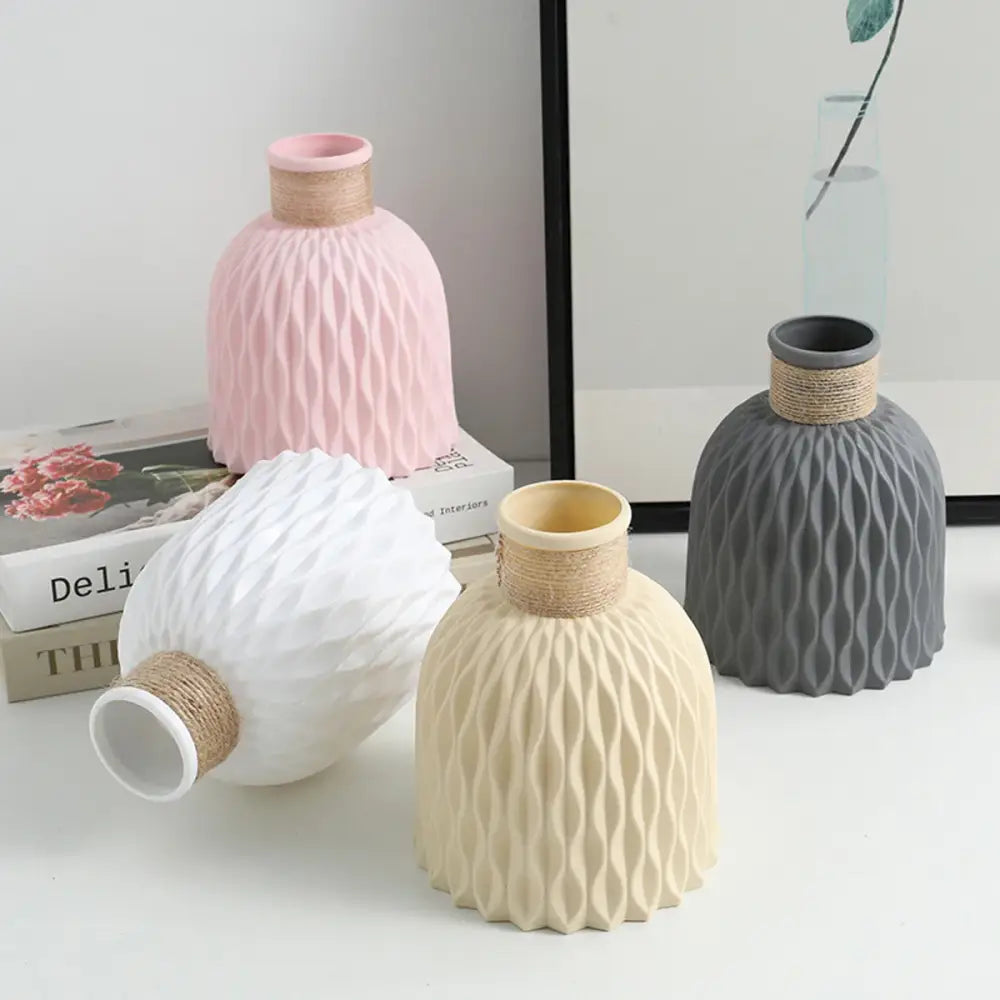Textured Nordic Vase with Rope Wrapped Neck