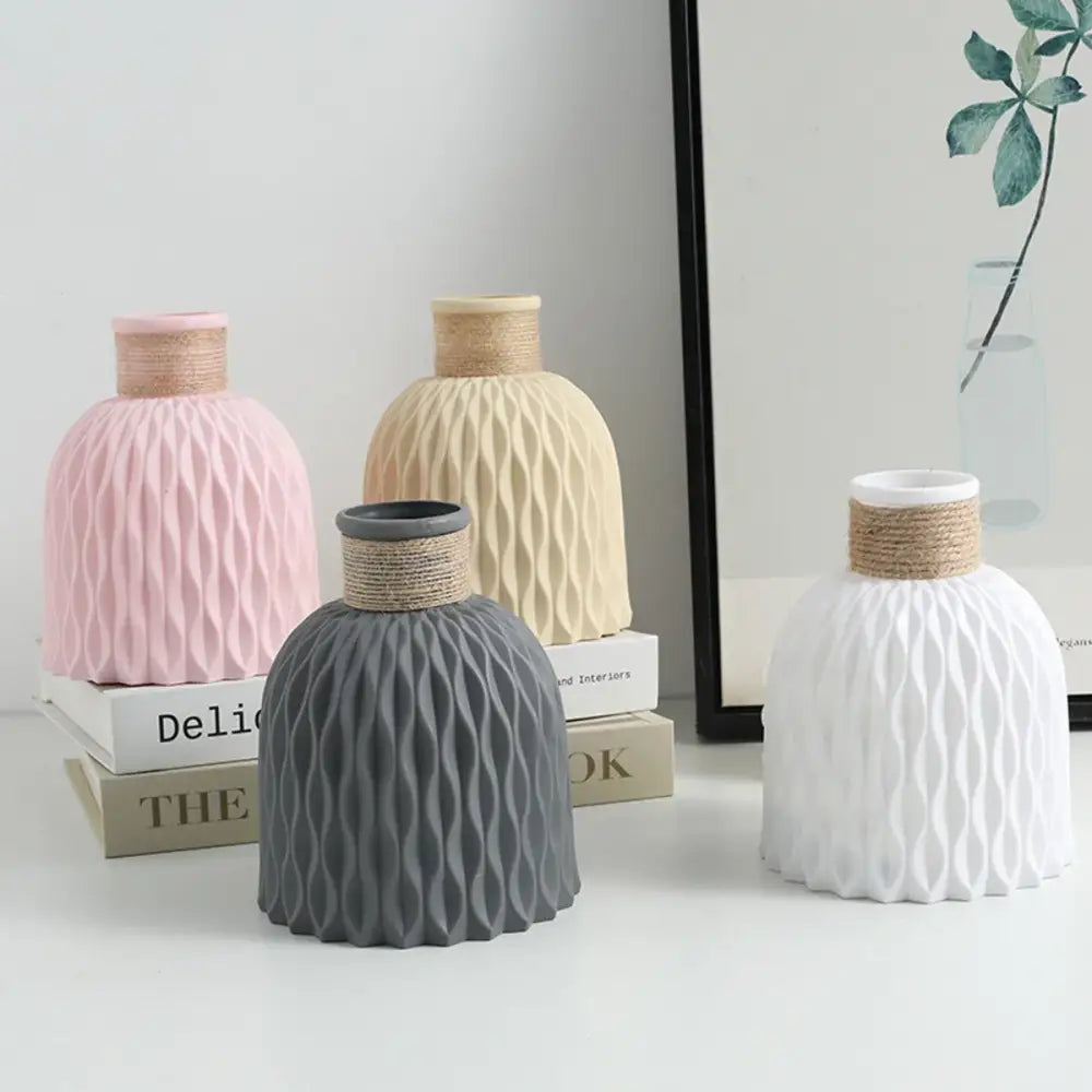 Textured Nordic Vase with Rope Wrapped Neck