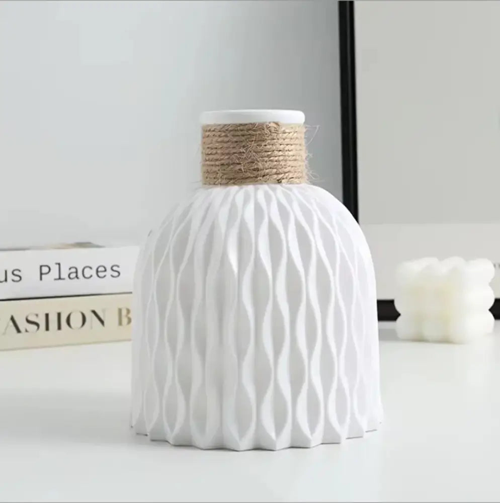 Textured Nordic Vase with Rope Wrapped Neck