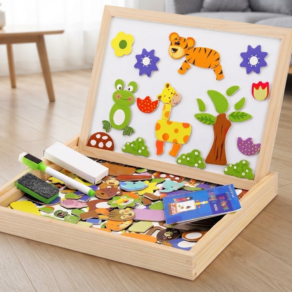 2-in-1 Montessori Drawing Board With Magnetic Board & Chalkboard For Kids - Image 3