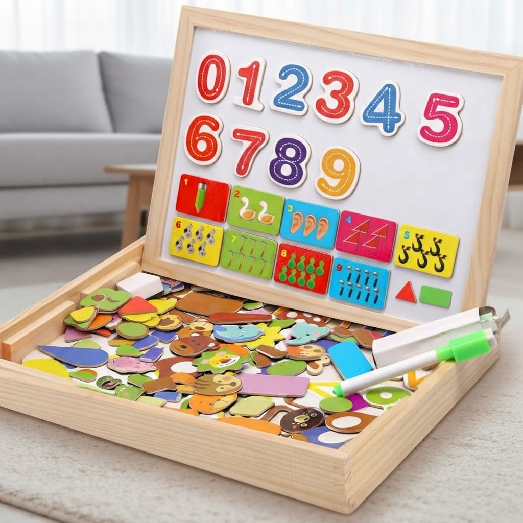 2-in-1 Montessori Drawing Board With Magnetic Board & Chalkboard For Kids - Image 7