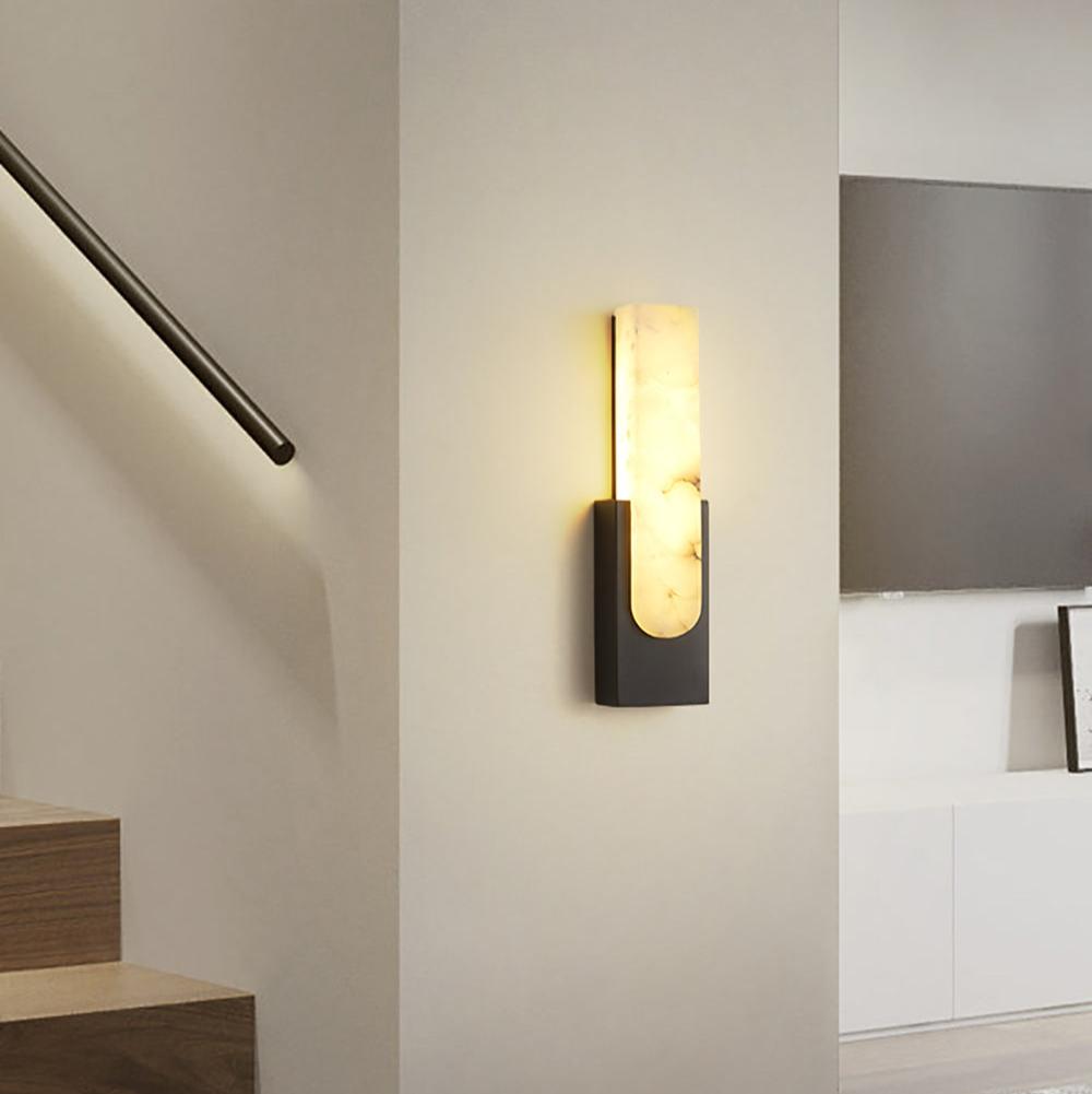 Modern Alabaster Wall Sconce with Brass Frame