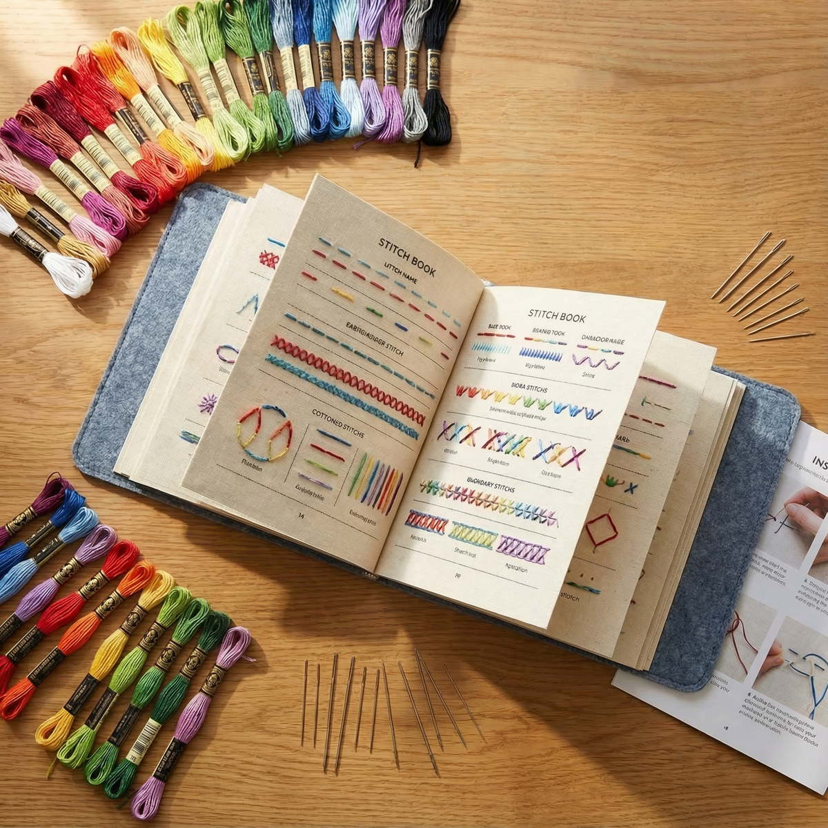 Embroidery Book Set With 106 Stitches For Removable Linen Practice Pages - Image 1