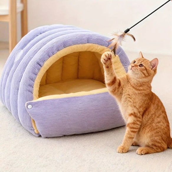 Enclosed Cat Bed For Security And Warmth Cozy Cave With Soft Fleece Lining - Image 7