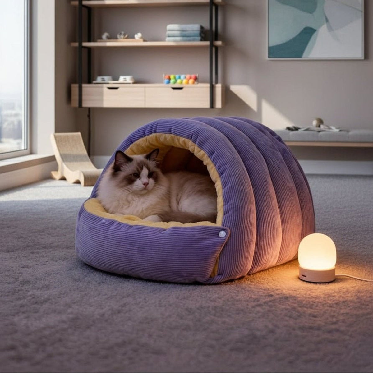 Enclosed Cat Bed For Security And Warmth Cozy Cave With Soft Fleece Lining - Image 1