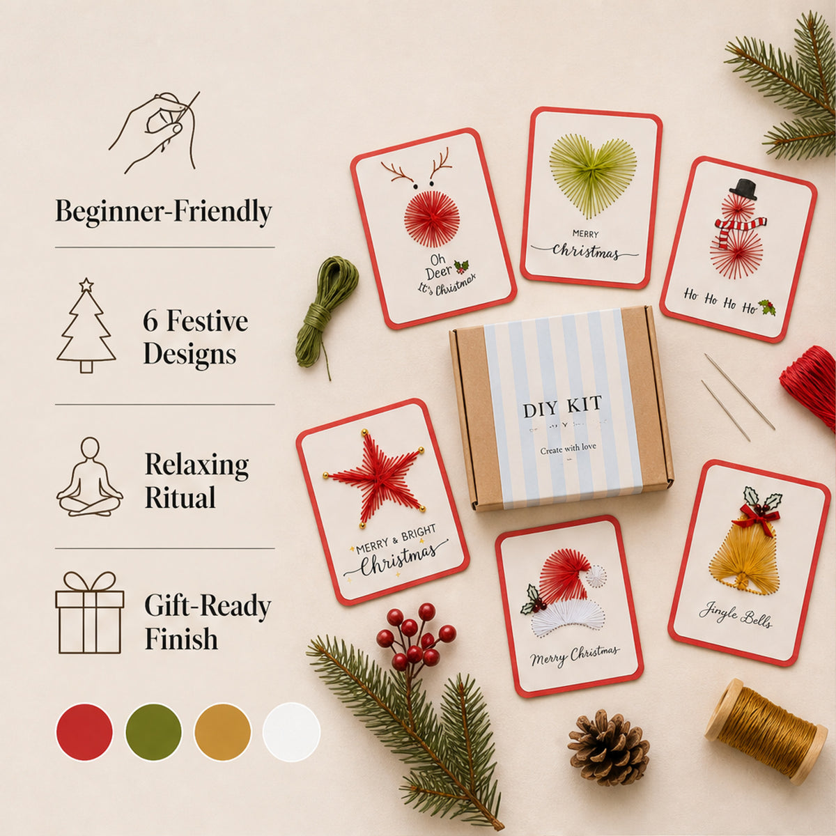 Fernstitch Christmas Embroidery Card Kit With Pre-Punched Holes For Beginners - Image 2