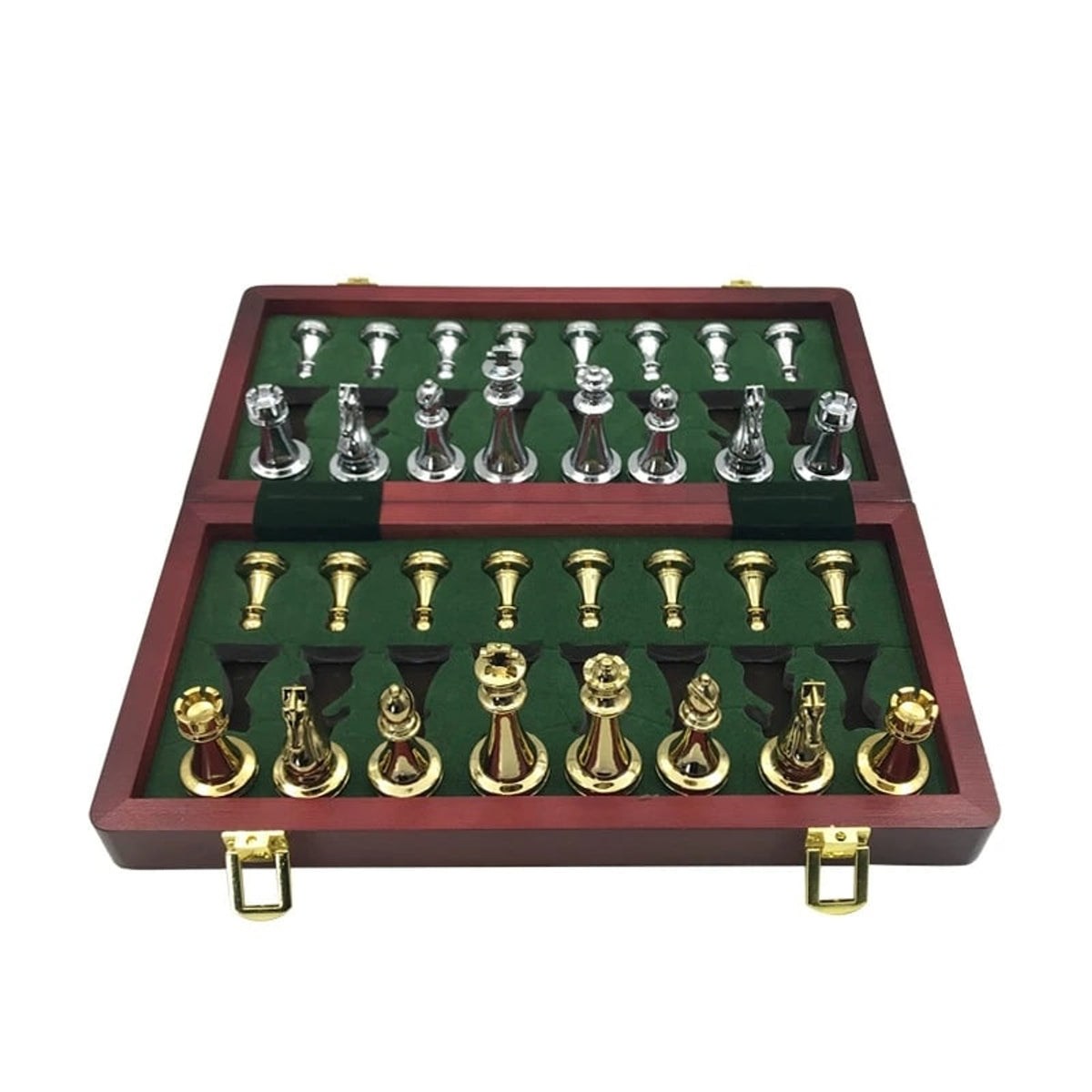 Folding Chess Board Set With Wooden Board And Zinc Alloy Pieces - Image 1