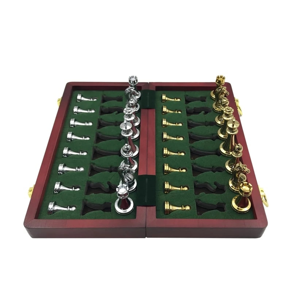 Folding Chess Board Set With Wooden Board And Zinc Alloy Pieces - Image 4