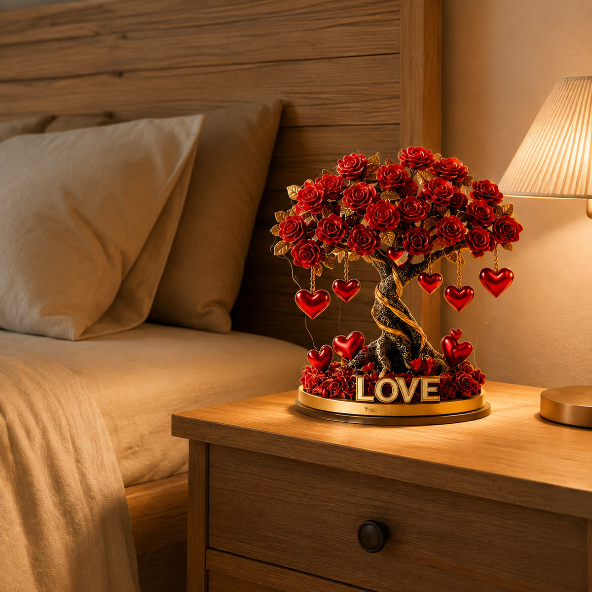 Heart Shaped Rose Tree Acrylic Decoration With Golden Base - Image 8