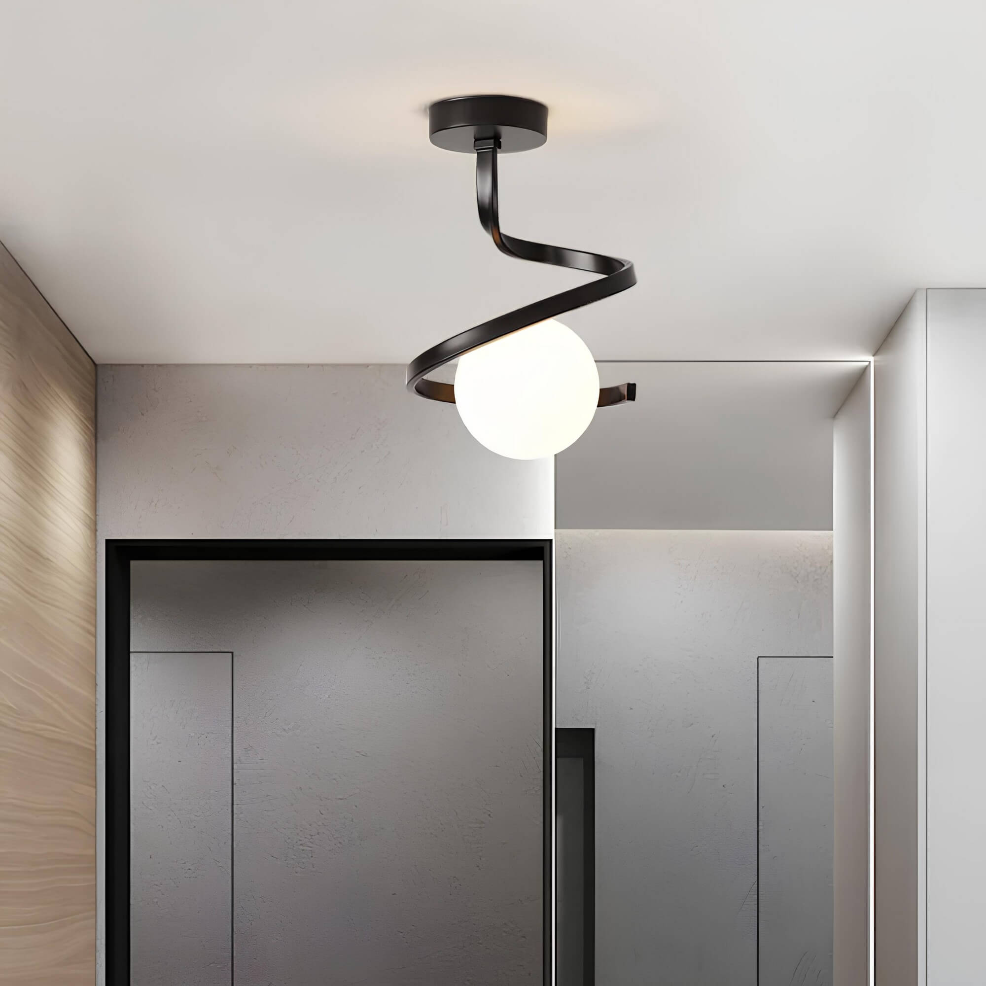 Modern Spiral Ceiling Light with Glass Globe