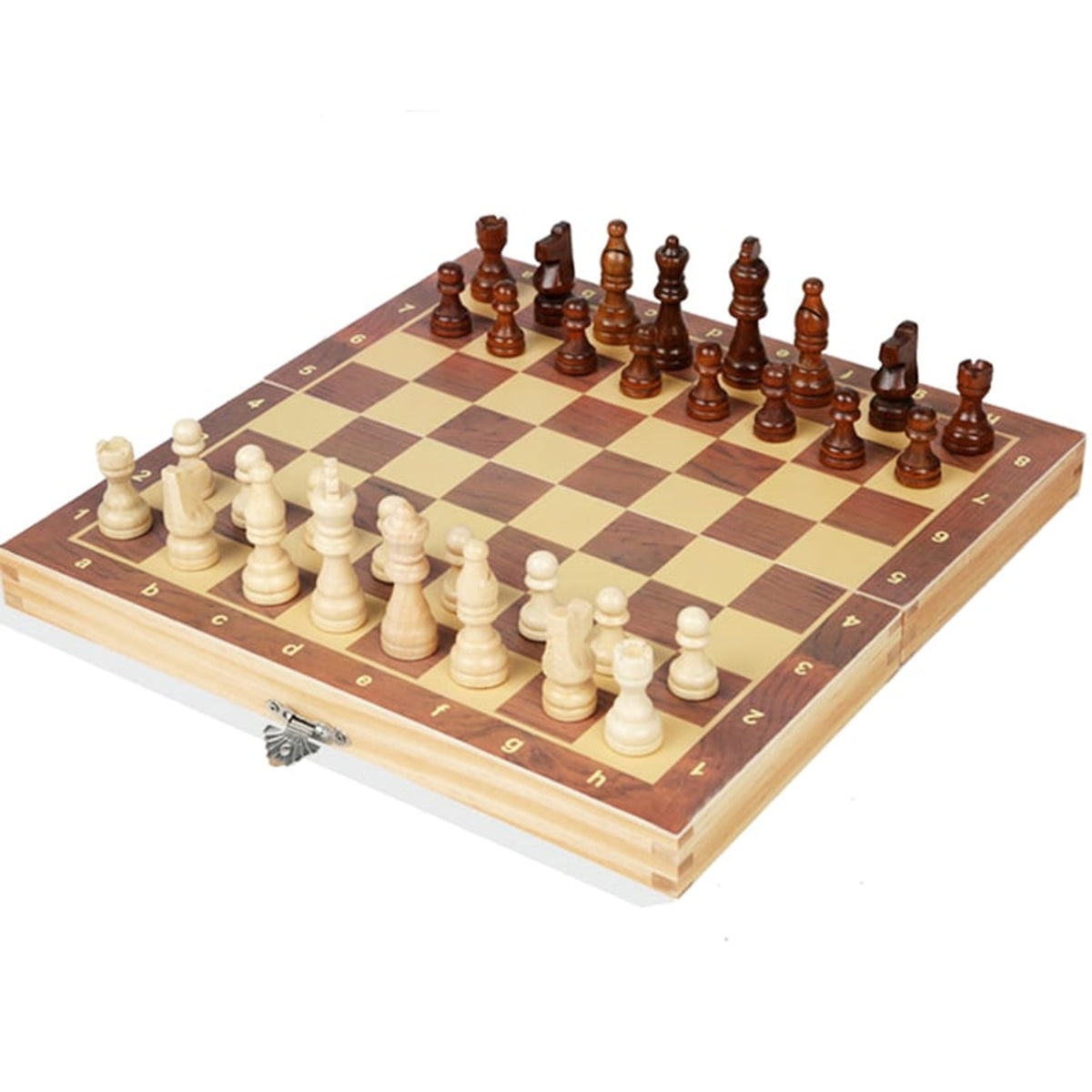 Magnetic Wooden Folding Chess Board With Solid Wood Pieces And Checker Game Surface - Image 6