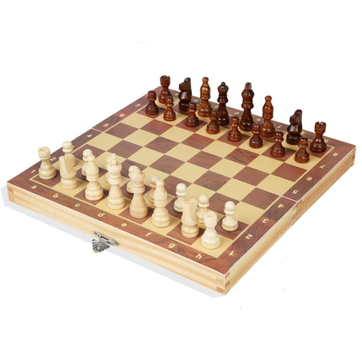 Magnetic Wooden Folding Chess Board With Solid Wood Pieces And Checker Game Surface - Image 2