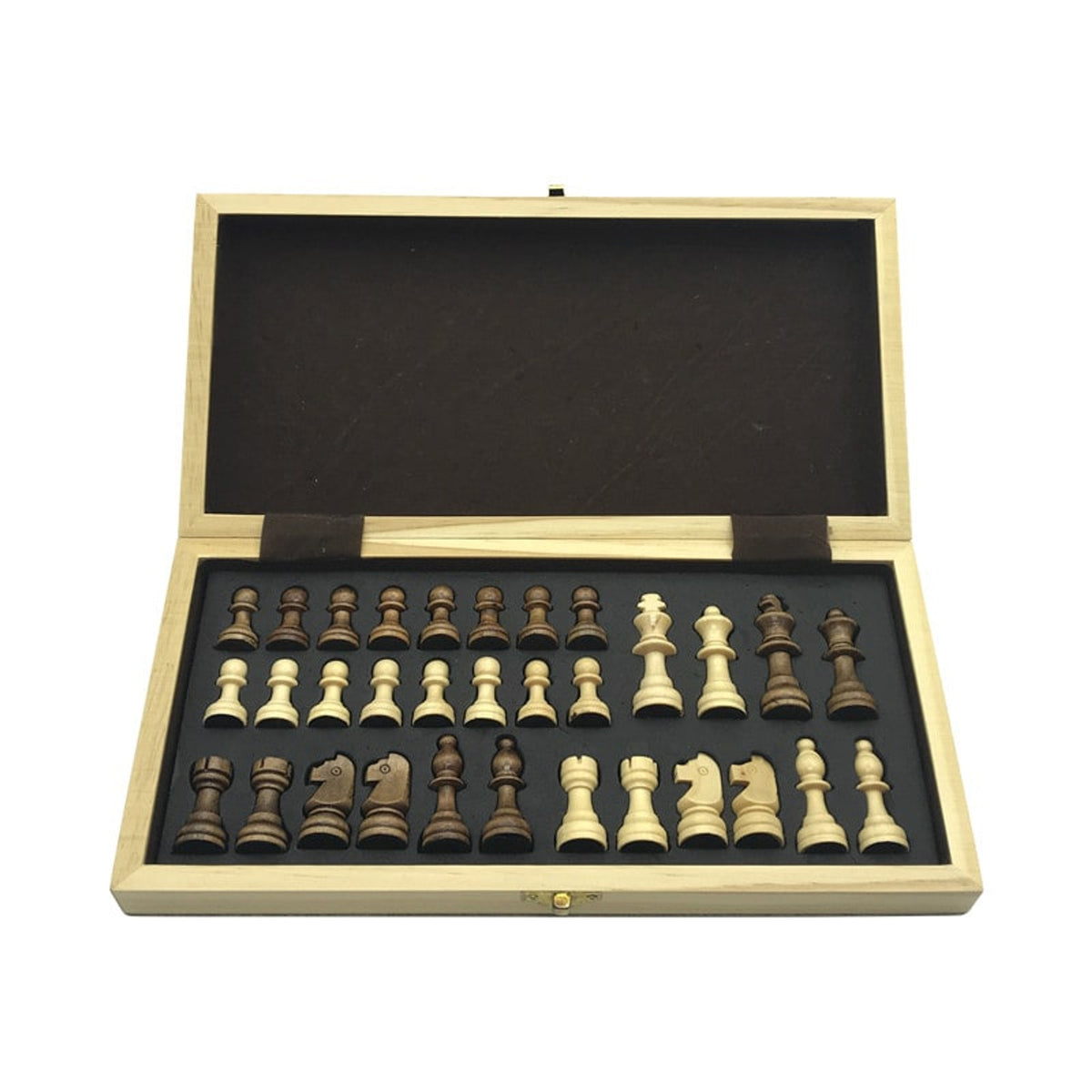 Magnetic Wooden Folding Chess Board With Solid Wood Pieces And Checker Game Surface - Image 5