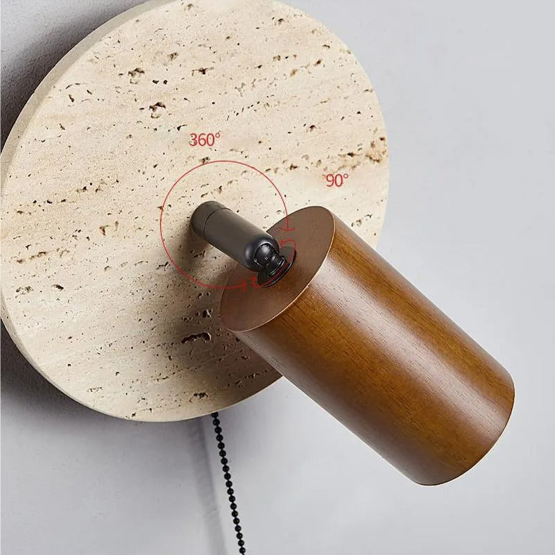 Travertine Wood Wall Sconce with Pull Chain