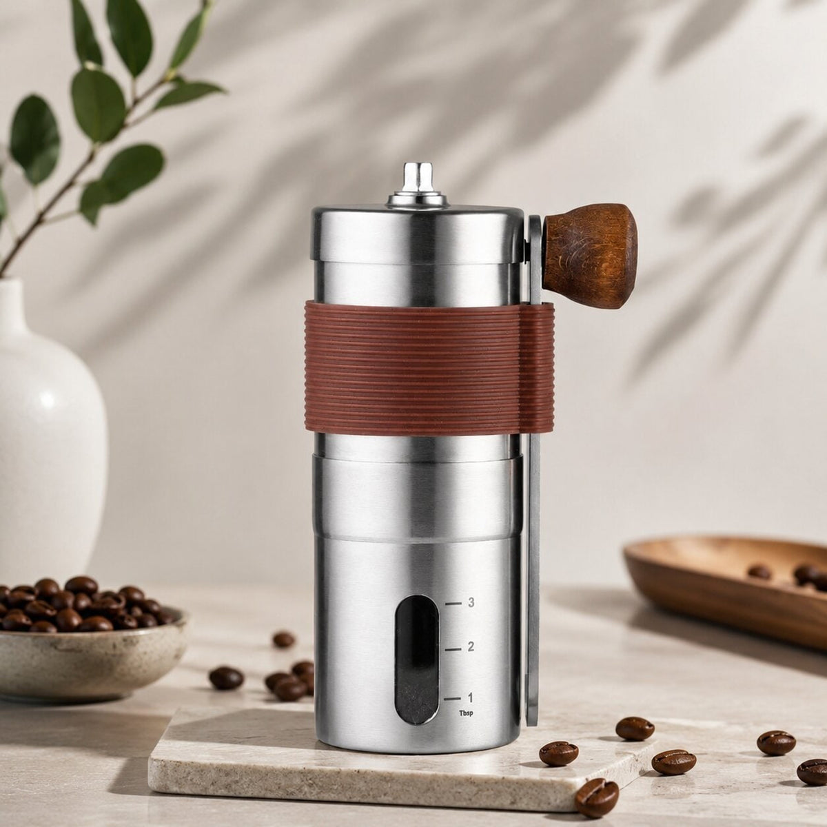 Manual Coffee Grinder With Foldable Crank And Adjustable Ceramic Burr For Travel And Home - Image 4