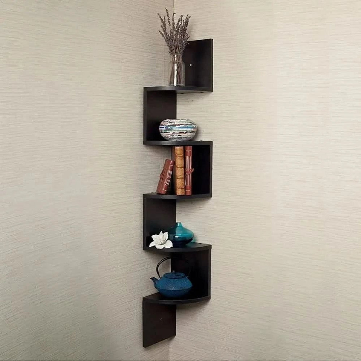 Modern Multi-Tiered Corner Wall Shelf With Lacquered Mdf Panels - Image 2