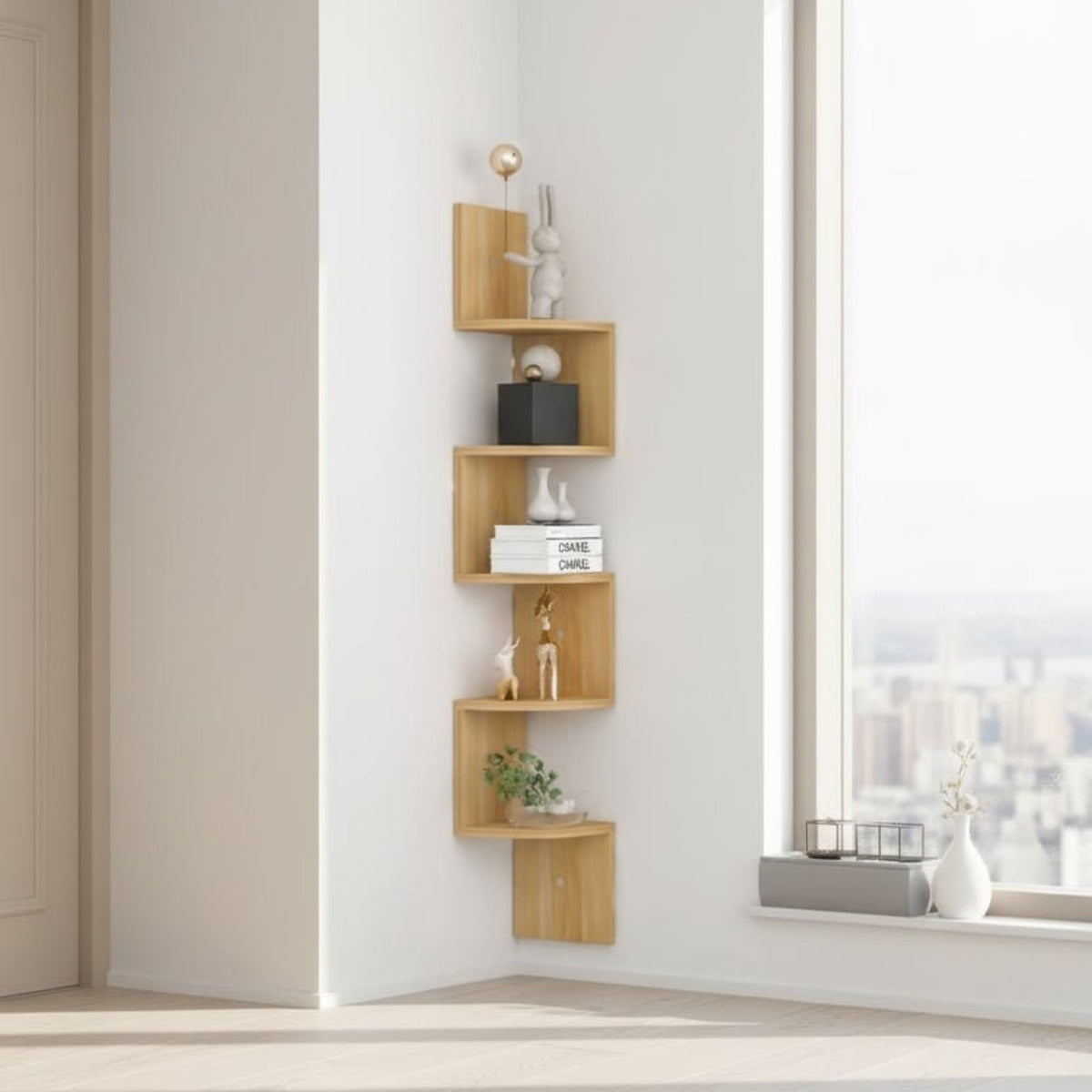 Modern Multi-Tiered Corner Wall Shelf With Lacquered Mdf Panels - Image 7