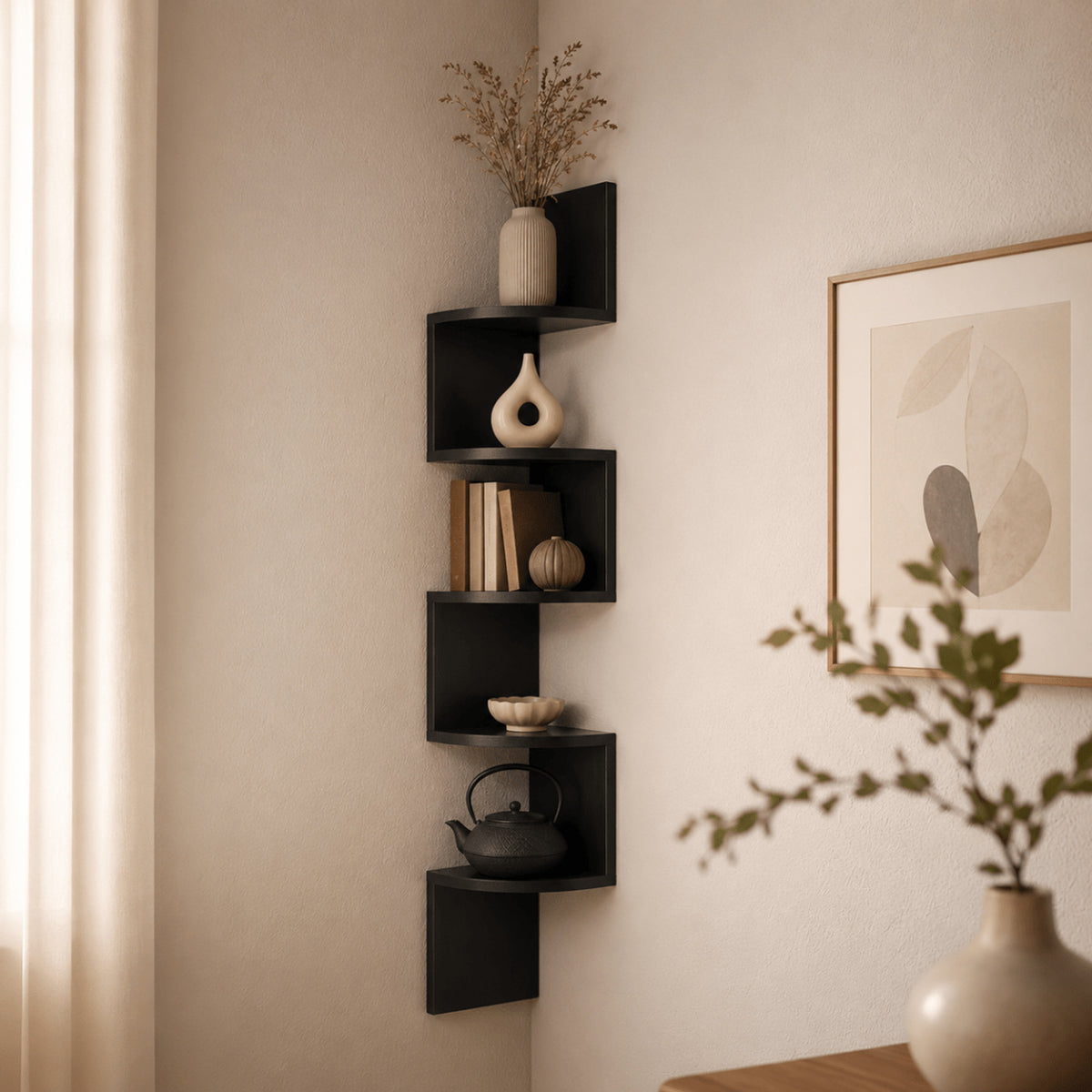 Multi-Tiered Corner Wall Shelf With Painted Mdf Wood - Image 4