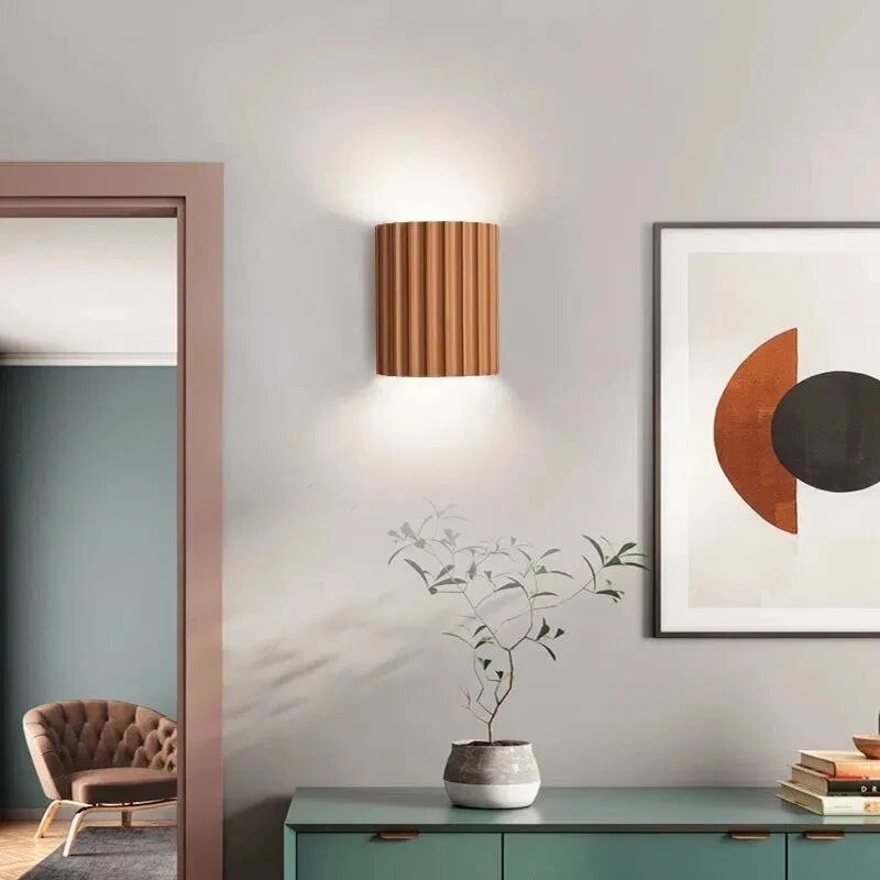 Modern Resin Wall Sconce with Ribbed Shade