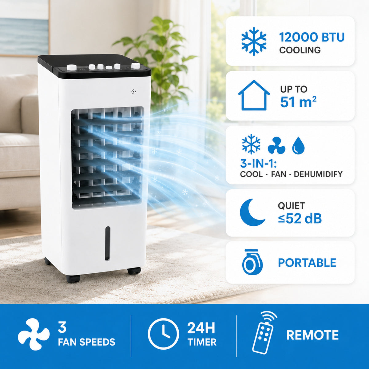 Portable Air Conditioner With Evaporative Cooling Fan And Humidifier Function - Image 4