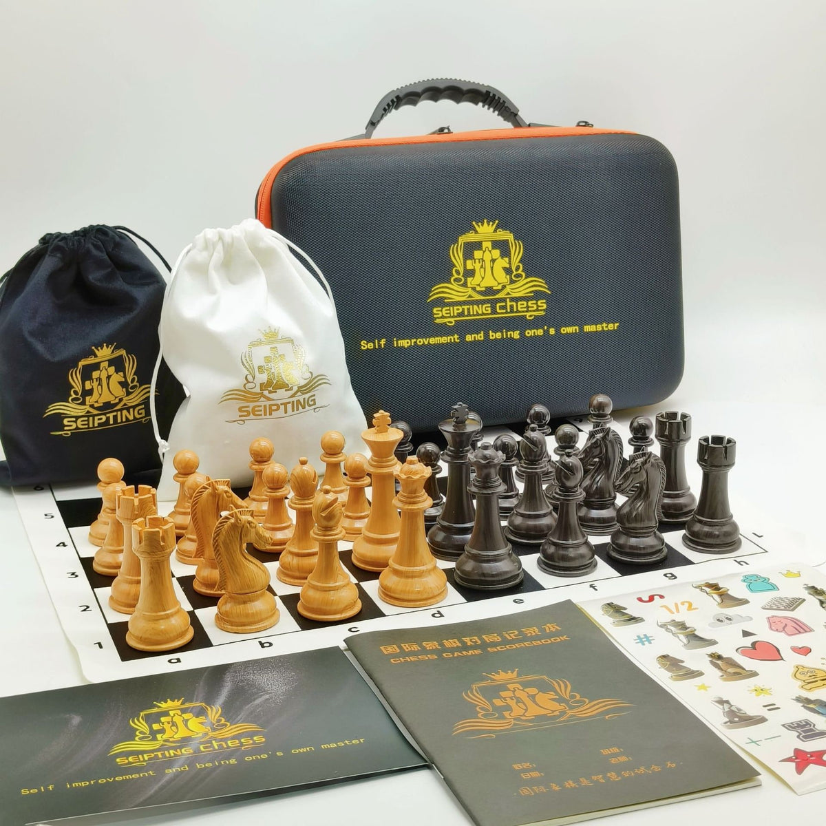 Portable Chess Set High-End Resin With Leather Board And Handbag - Image 7