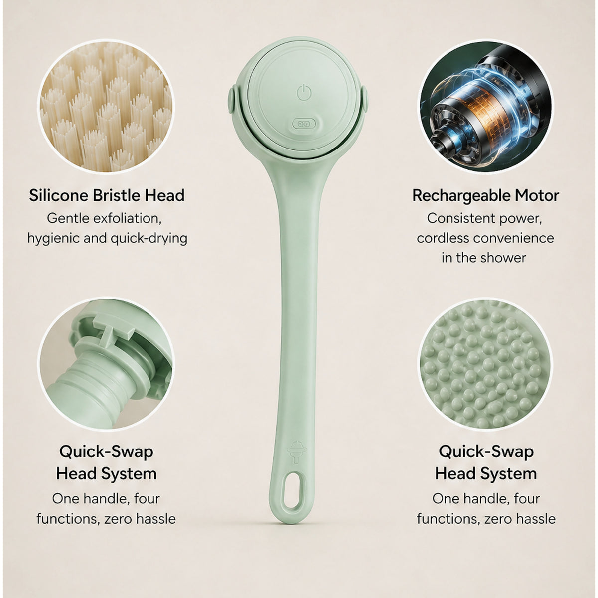 Rechargeable Motorised Electric Back Brush With Long Handle For Shower - Image 9