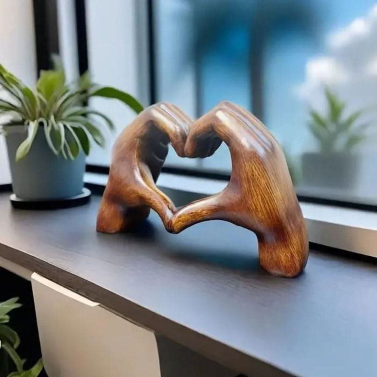 Resin Decorative Figurine Heart Hands Sculpture - Image 1