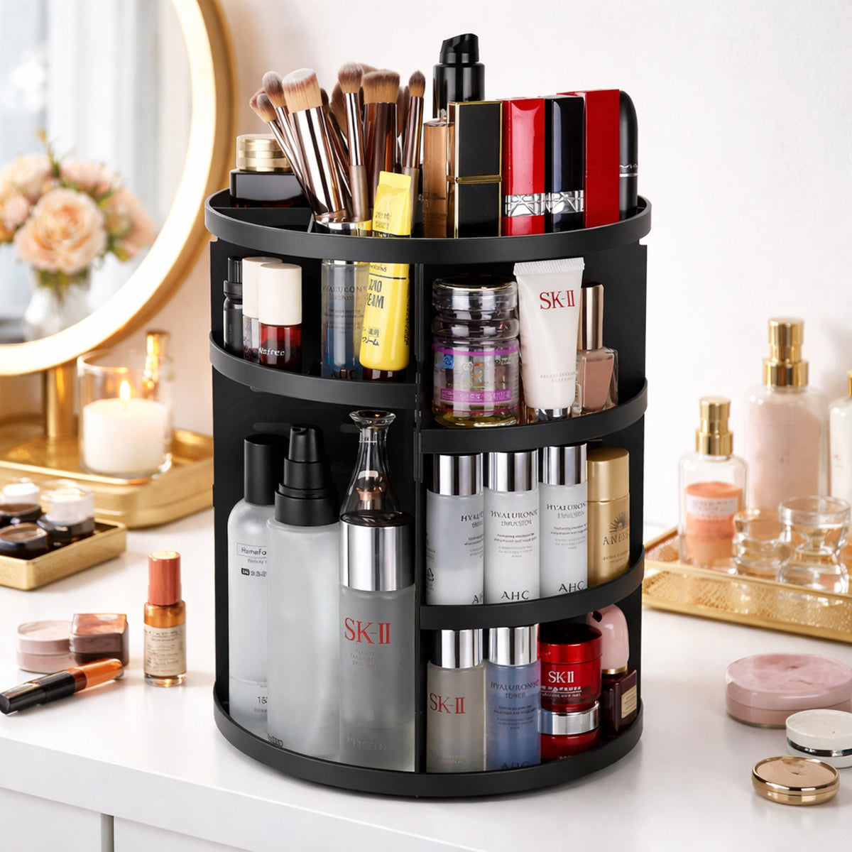 Rotating Makeup Organizer With Adjustable Acrylic Shelves And 360 Degree Rotation - Image 2