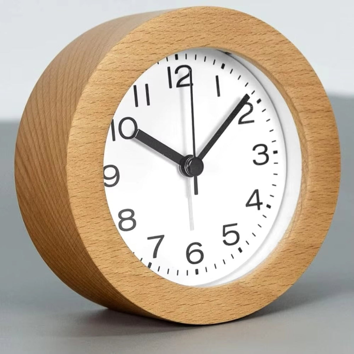 Round Wooden Alarm Clock With Silent Analog Movement And LED Night Light - Image 8