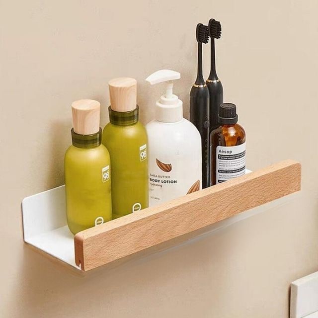 Solid Wood Bathroom Wall Shelf With Self-Adhesive Mounting No Drilling Needed - Image 8