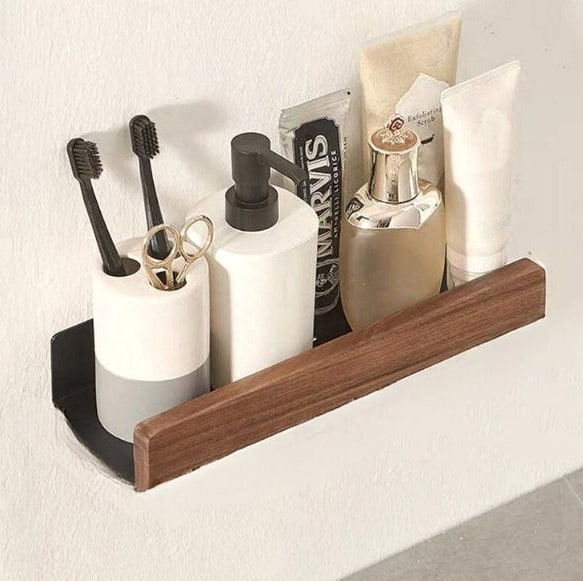 Solid Wood Bathroom Wall Shelf With Self-Adhesive Mounting No Drilling Needed - Image 9