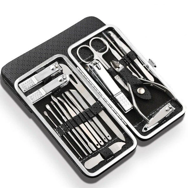 Stainless Steel Nail Clipper Kit 19 In 1 Manicure Set With Cuticle Nipper Pu Leather Case - Image 1