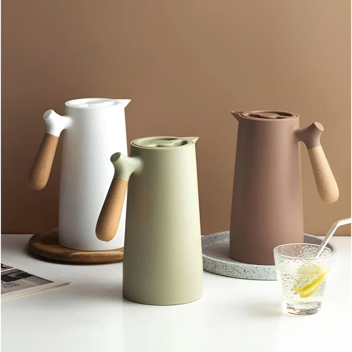 Virexen Insulated Carafe Stainless Steel Thermal Jug With Wooden Handle For Hot And Cold Drinks - Image 9