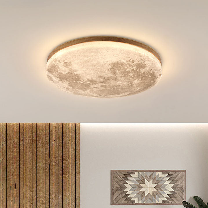 Nordic Wood LED Ceiling Light with Moon Glow