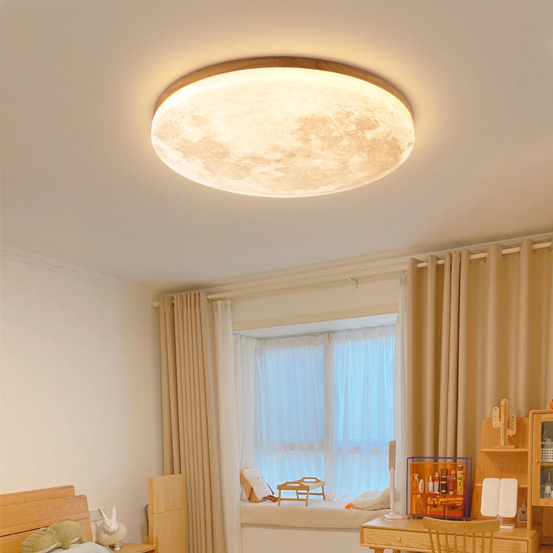 Nordic Wood LED Ceiling Light with Moon Glow