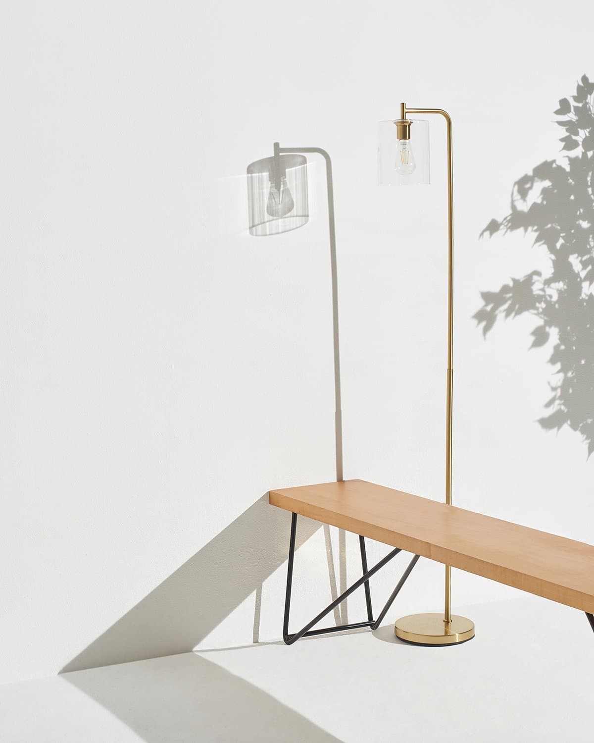 Modern Brass Floor Lamp with Glass Pendant