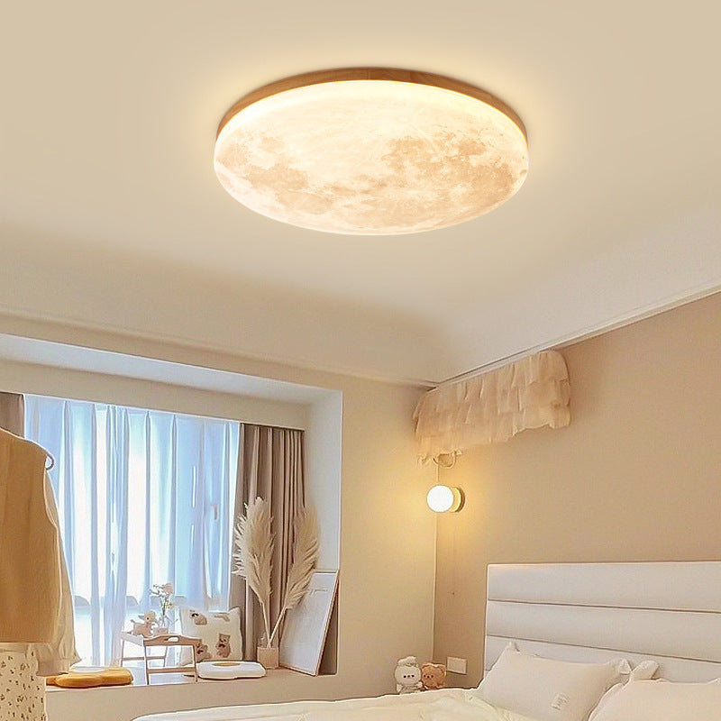 Nordic Wood LED Ceiling Light with Moon Glow