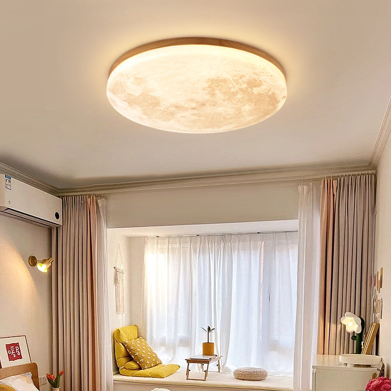 Nordic Wood LED Ceiling Light with Moon Glow
