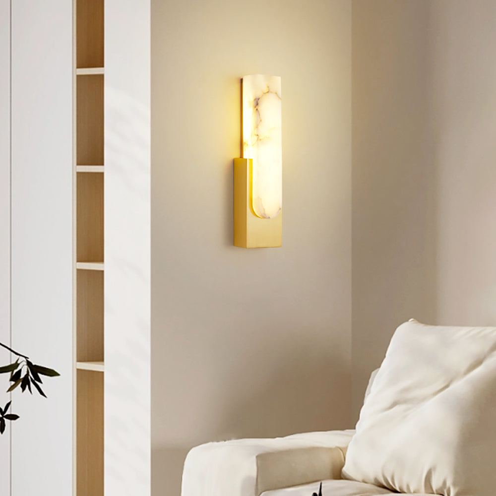 Modern Alabaster Wall Sconce with Brass Frame