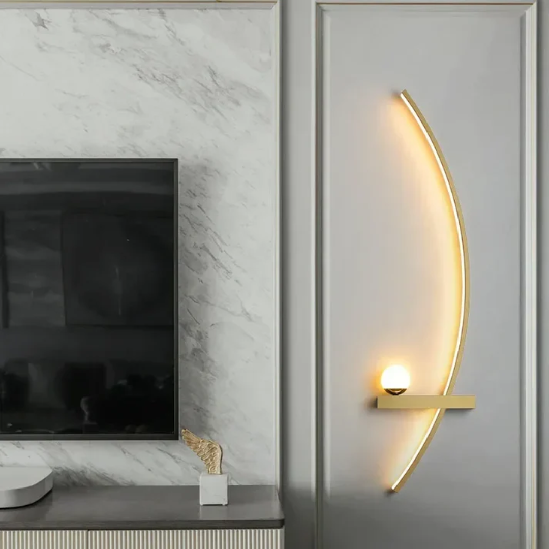 Brass Arc LED Wall Sconce with Globe Accent