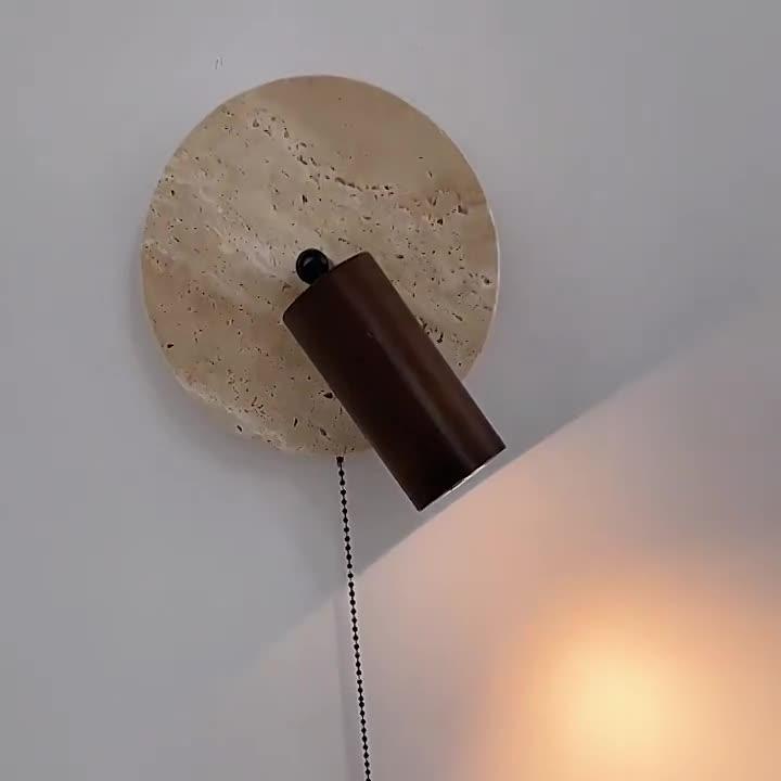 Travertine Wood Wall Sconce with Pull Chain