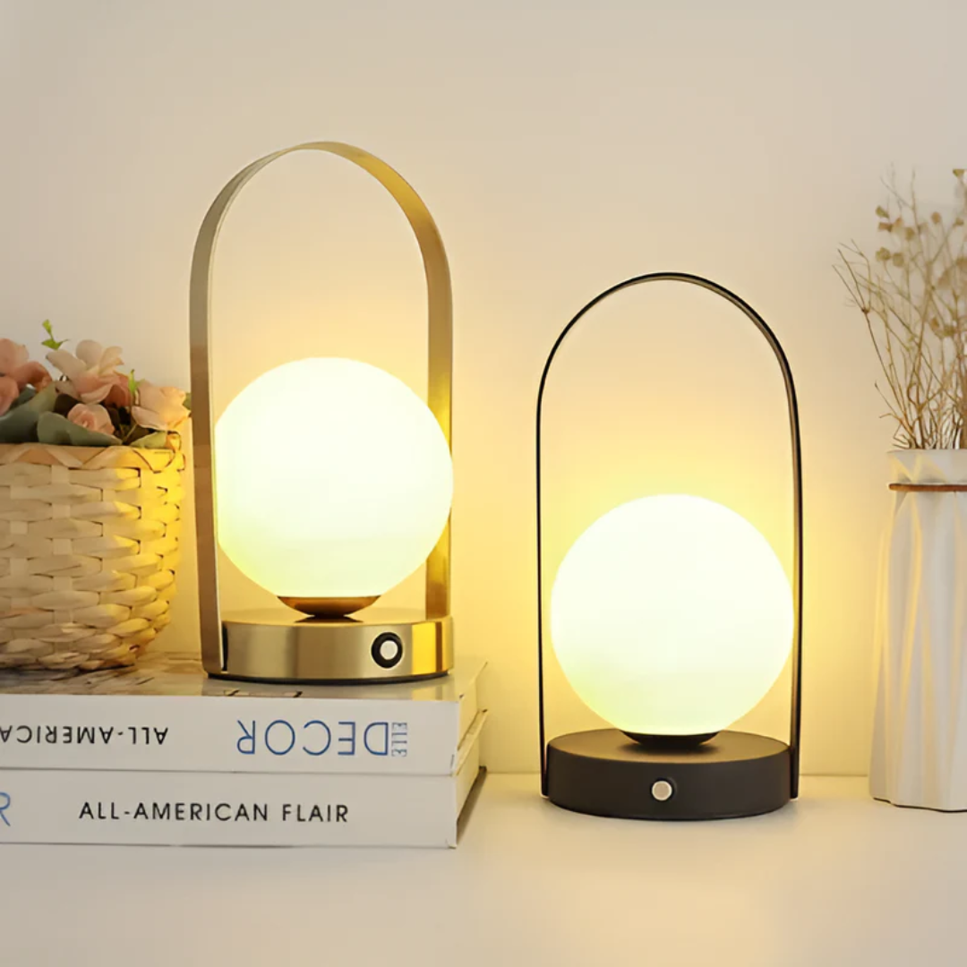 Metal Globe Table Lamp with Rechargeable LED